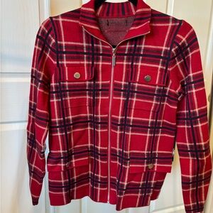 Rachel Zoe Red and Black Plaid Zip Up Sweater